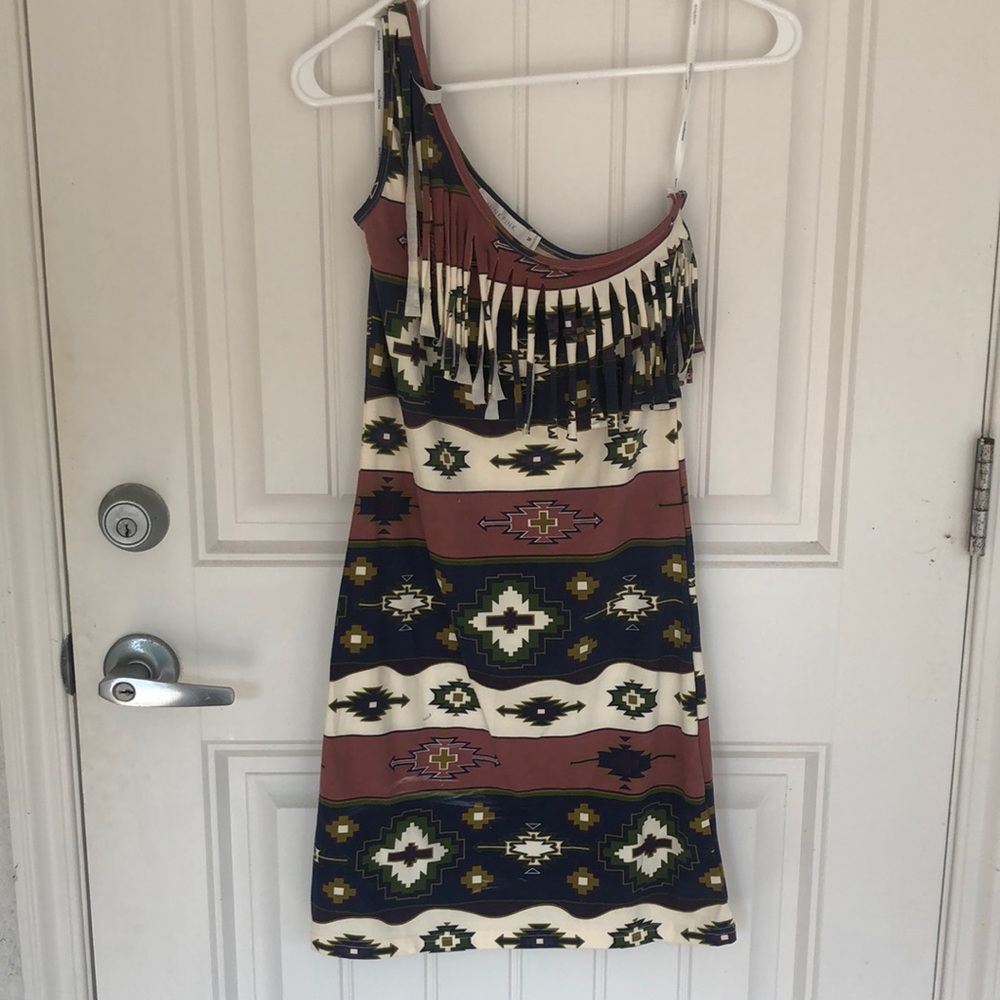 Aztec print one shoulder dress